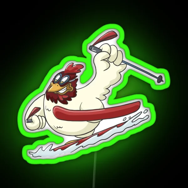 Funny Chicken On Ski Aplin Downhill RGB Neon Sign
