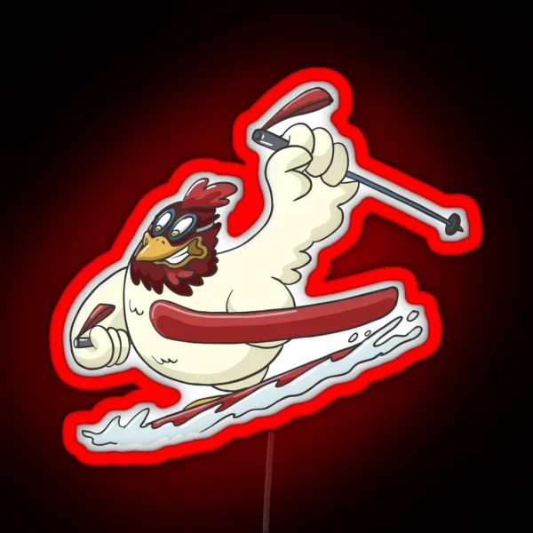 Funny Chicken On Ski Aplin Downhill RGB Neon Sign