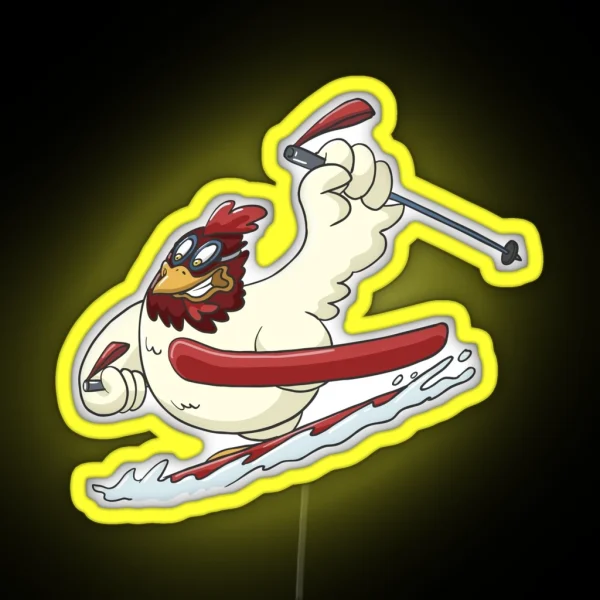 Funny Chicken On Ski Aplin Downhill RGB Neon Sign