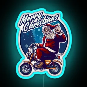 Funny Christmas 2021 Santa Claus Flying On A Motorcycle For Enthusiasts Lovers Riders RGB Neon Sign