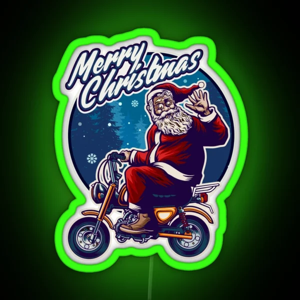 Funny Christmas 2021 Santa Claus Flying On A Motorcycle RGB Neon Sign