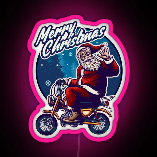 Funny Christmas 2021 Santa Claus Flying On A Motorcycle RGB Neon Sign