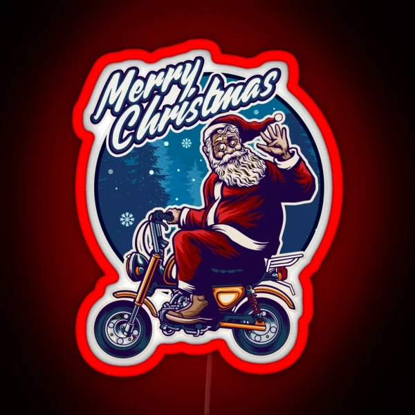 Funny Christmas 2021 Santa Claus Flying On A Motorcycle RGB Neon Sign
