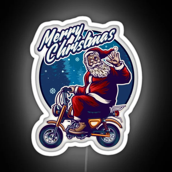 Funny Christmas 2021 Santa Claus Flying On A Motorcycle RGB Neon Sign