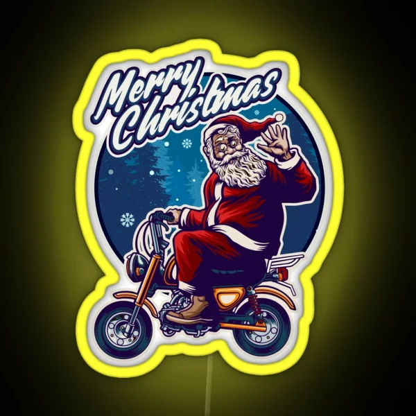 Funny Christmas 2021 Santa Claus Flying On A Motorcycle RGB Neon Sign