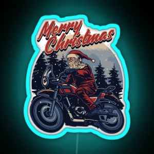 Funny Christmas 2021 Santa Claus In Snow On A Motorcycle For Enthusiasts Lovers Riders RGB Neon Sign