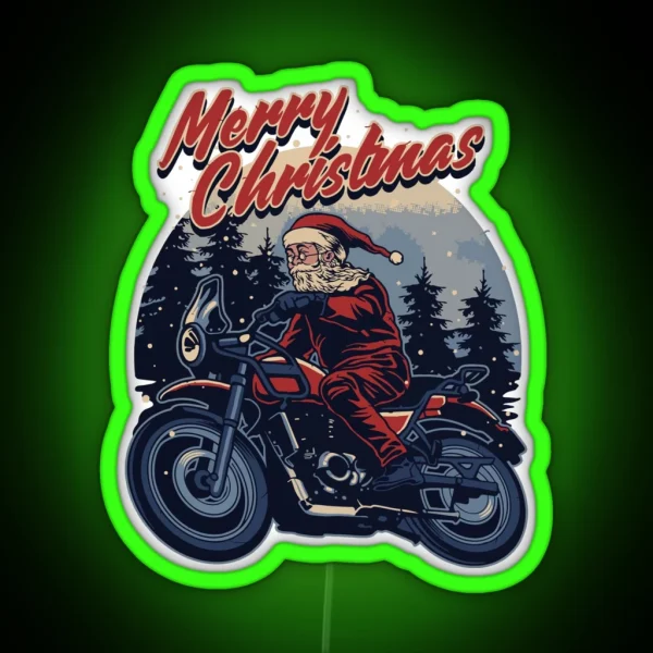 Funny Christmas 2021 Santa Claus In Snow On A RGB Neon Sign