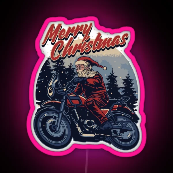 Funny Christmas 2021 Santa Claus In Snow On A RGB Neon Sign