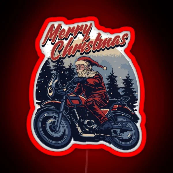 Funny Christmas 2021 Santa Claus In Snow On A RGB Neon Sign