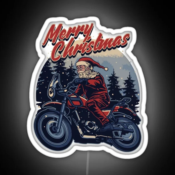 Funny Christmas 2021 Santa Claus In Snow On A RGB Neon Sign