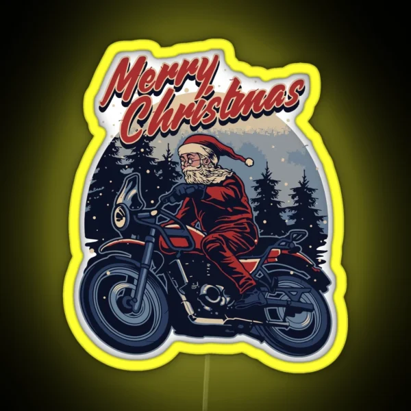 Funny Christmas 2021 Santa Claus In Snow On A RGB Neon Sign