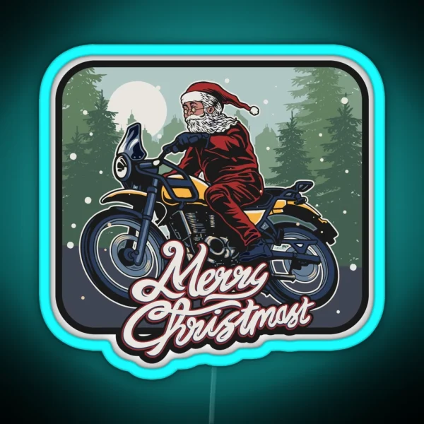 Funny Christmas 2021 Santa Claus On A Motorcycle For RGB Neon Sign