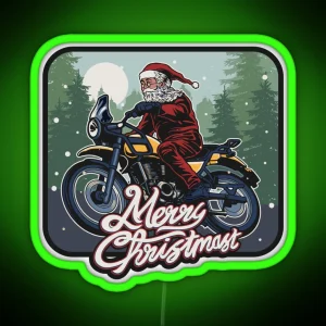 Funny Christmas 2021 Santa Claus On A Motorcycle For Enthusiasts Lovers Fans Riders RGB Neon Sign