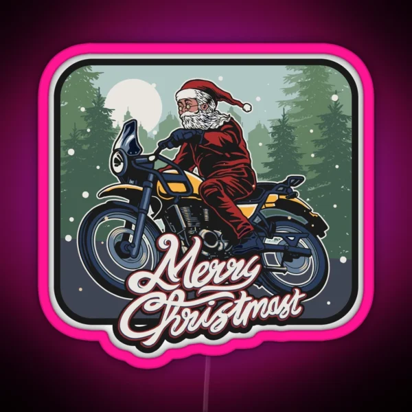 Funny Christmas 2021 Santa Claus On A Motorcycle For RGB Neon Sign
