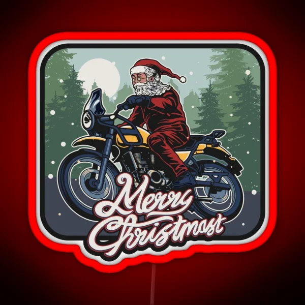 Funny Christmas 2021 Santa Claus On A Motorcycle For RGB Neon Sign