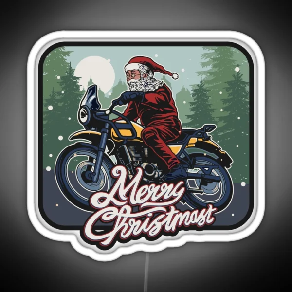 Funny Christmas 2021 Santa Claus On A Motorcycle For RGB Neon Sign