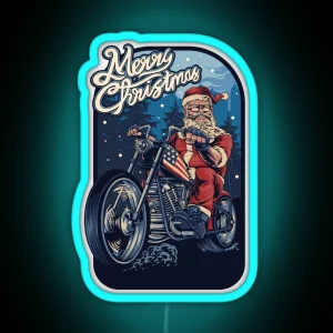 Funny Christmas 2021 Santa Claus On A USA Motorcycle For Enthusiasts Lovers Riders RGB Neon Sign