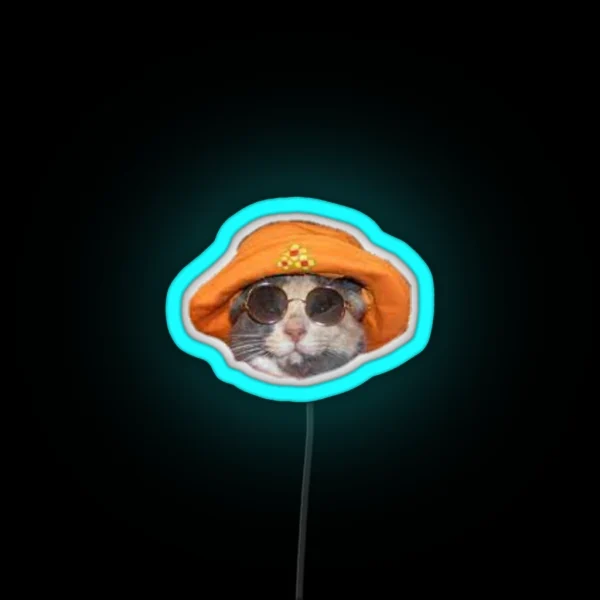 Funny Cute Geeky Hipster Cat Wearing Glasses Led RGB Neon Sign