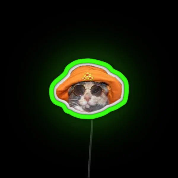 Funny Cute Geeky Hipster Cat Wearing Glasses Led RGB Neon Sign