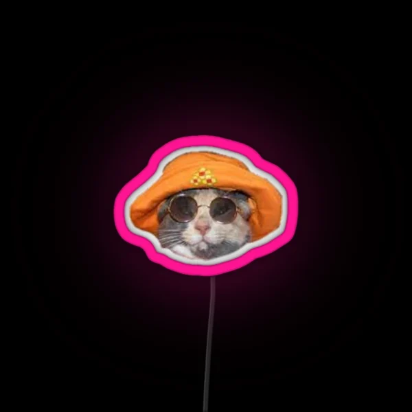Funny Cute Geeky Hipster Cat Wearing Glasses Led RGB Neon Sign
