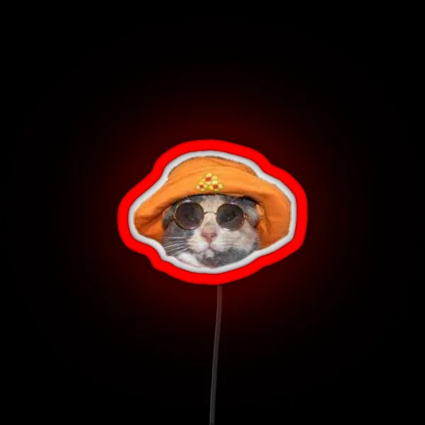 Funny Cute Geeky Hipster Cat Wearing Glasses Led RGB Neon Sign