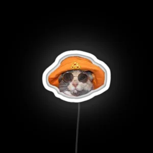 Funny Cute Geeky Hipster Cat Wearing Glasses Led RGB Neon Sign