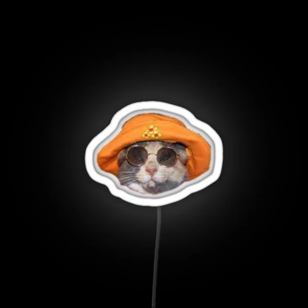 Funny Cute Geeky Hipster Cat Wearing Glasses Led RGB Neon Sign