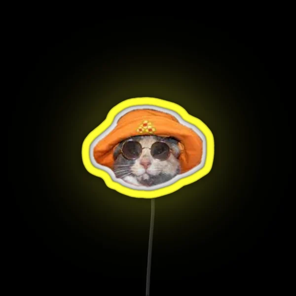 Funny Cute Geeky Hipster Cat Wearing Glasses Led RGB Neon Sign