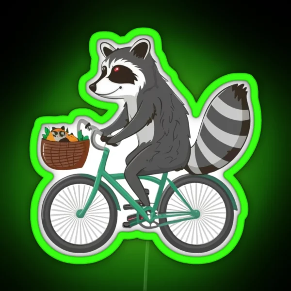 Funny Cute Raccoon On Bicycle Classic RGB Neon Sign