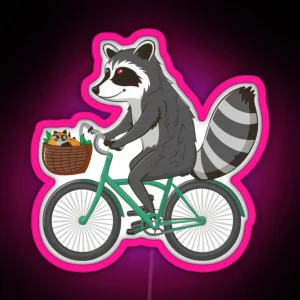 Funny Cute Raccoon On Bicycle Classic RGB Neon Sign