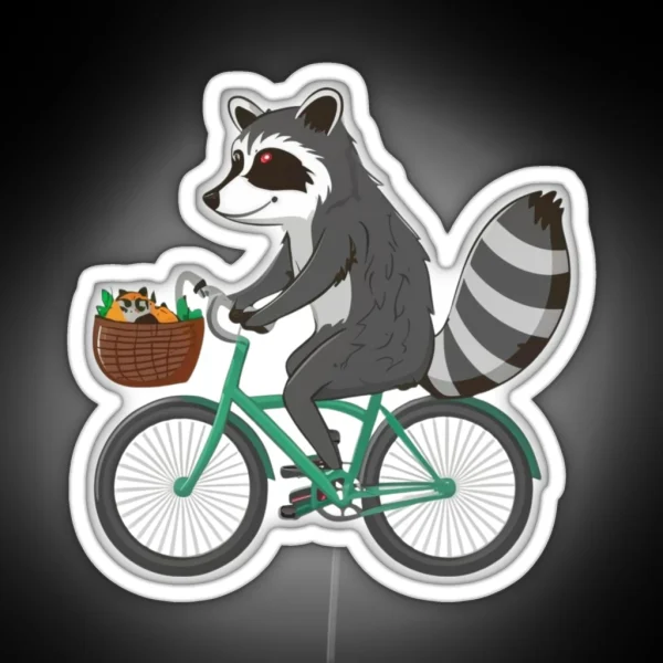 Funny Cute Raccoon On Bicycle Classic RGB Neon Sign