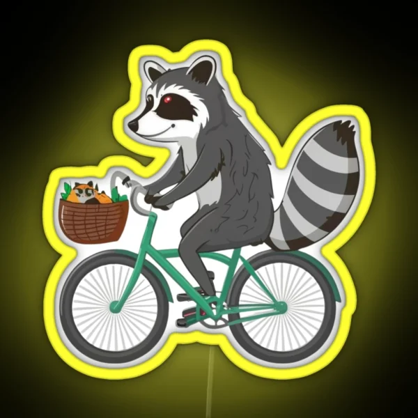 Funny Cute Raccoon On Bicycle Classic RGB Neon Sign