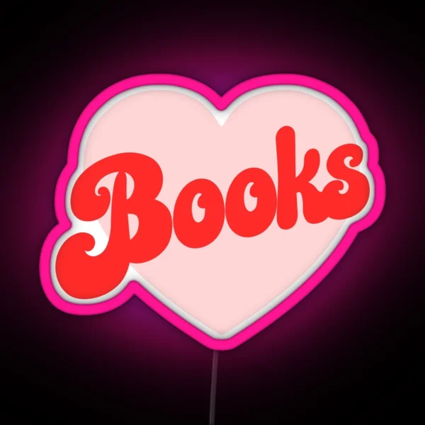 Funny I Love Books Print With Heart RGB Neon Sign