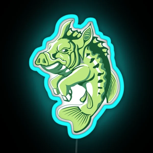 Funny Large Mouth Bass Fishing Pig RGB Neon Sign