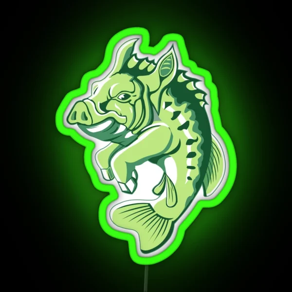 Funny Large Mouth Bass Fishing Pig RGB Neon Sign