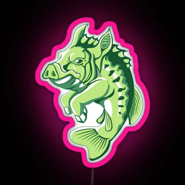 Funny Large Mouth Bass Fishing Pig RGB Neon Sign