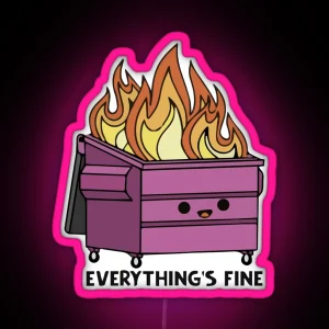 Funny Purple Dumpster Fire Everything S Is Fine RGB Neon Sign