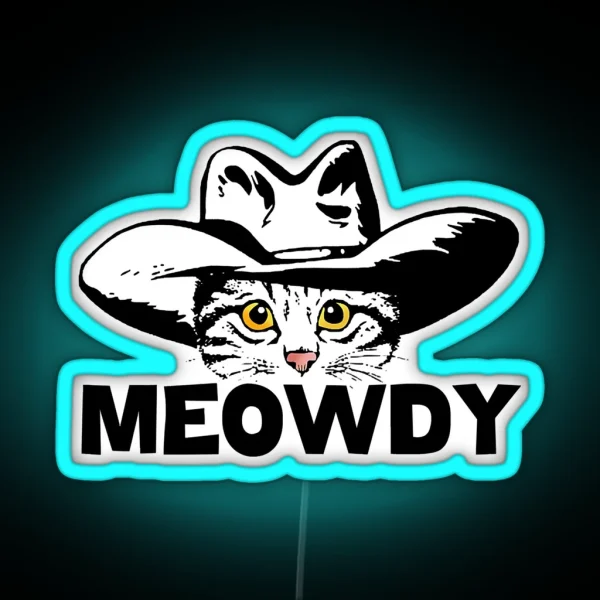 Funny Retro Cat Cowboy Meowdy Western RGB Neon Sign