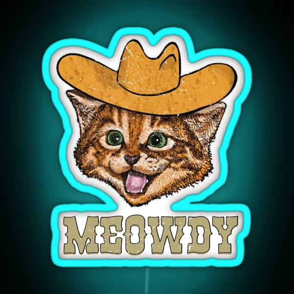 Funny Retro Cat Cowboy Meowdy Western RGB Neon Sign