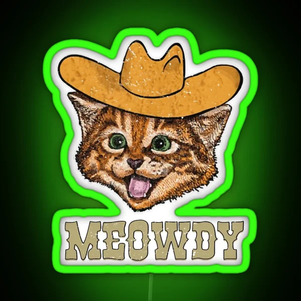 Funny Retro Cat Cowboy Meowdy Western RGB Neon Sign