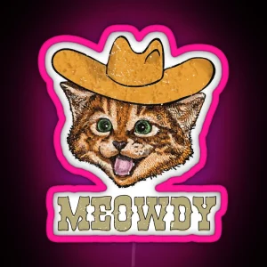 Funny Retro Cat Cowboy Meowdy Western RGB Neon Sign