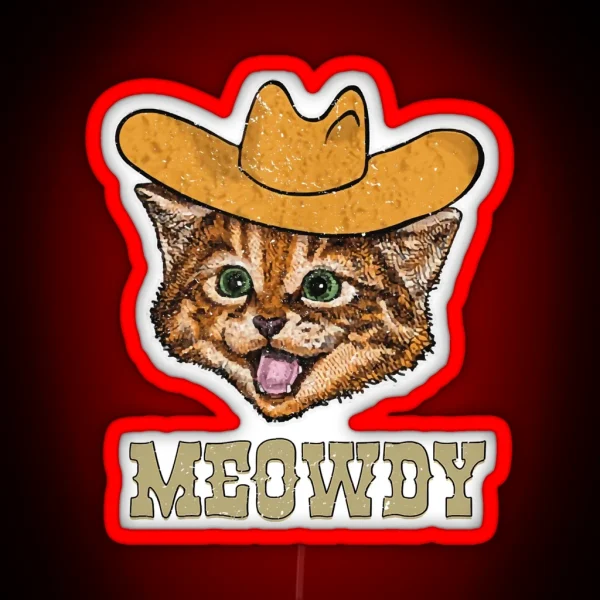 Funny Retro Cat Cowboy Meowdy Western RGB Neon Sign