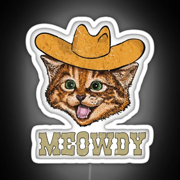 Funny Retro Cat Cowboy Meowdy Western RGB Neon Sign