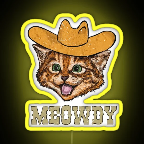 Funny Retro Cat Cowboy Meowdy Western RGB Neon Sign