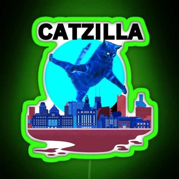 Funny Retro Catzilla 01 RGB Neon Sign