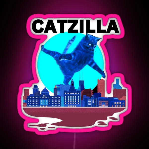 Funny Retro Catzilla 01 RGB Neon Sign