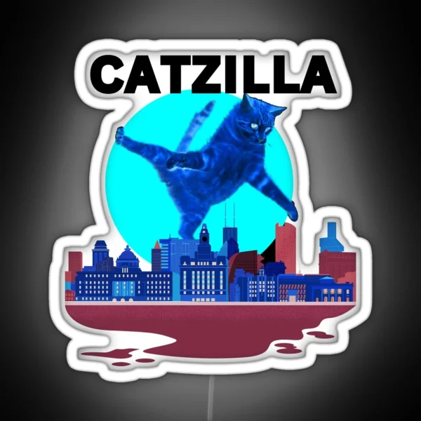 Funny Retro Catzilla 01 RGB Neon Sign