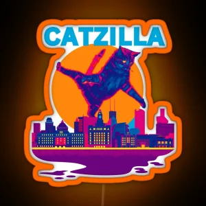 Funny Retro Catzilla 02 RGB Neon Sign