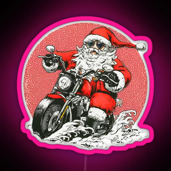 Funny Santa Claus Motorcycle Cool Santa Biker Christmas Motorcycle Rider Holiday Santa Riding Print RGB Neon Sign