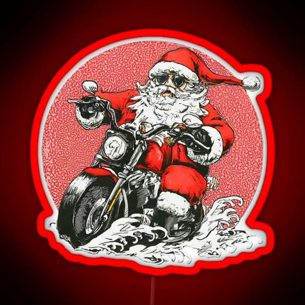 Funny Santa Claus Motorcycle Cool Santa Biker Christmas Motorcycle Rider Holiday Santa Riding Print RGB Neon Sign